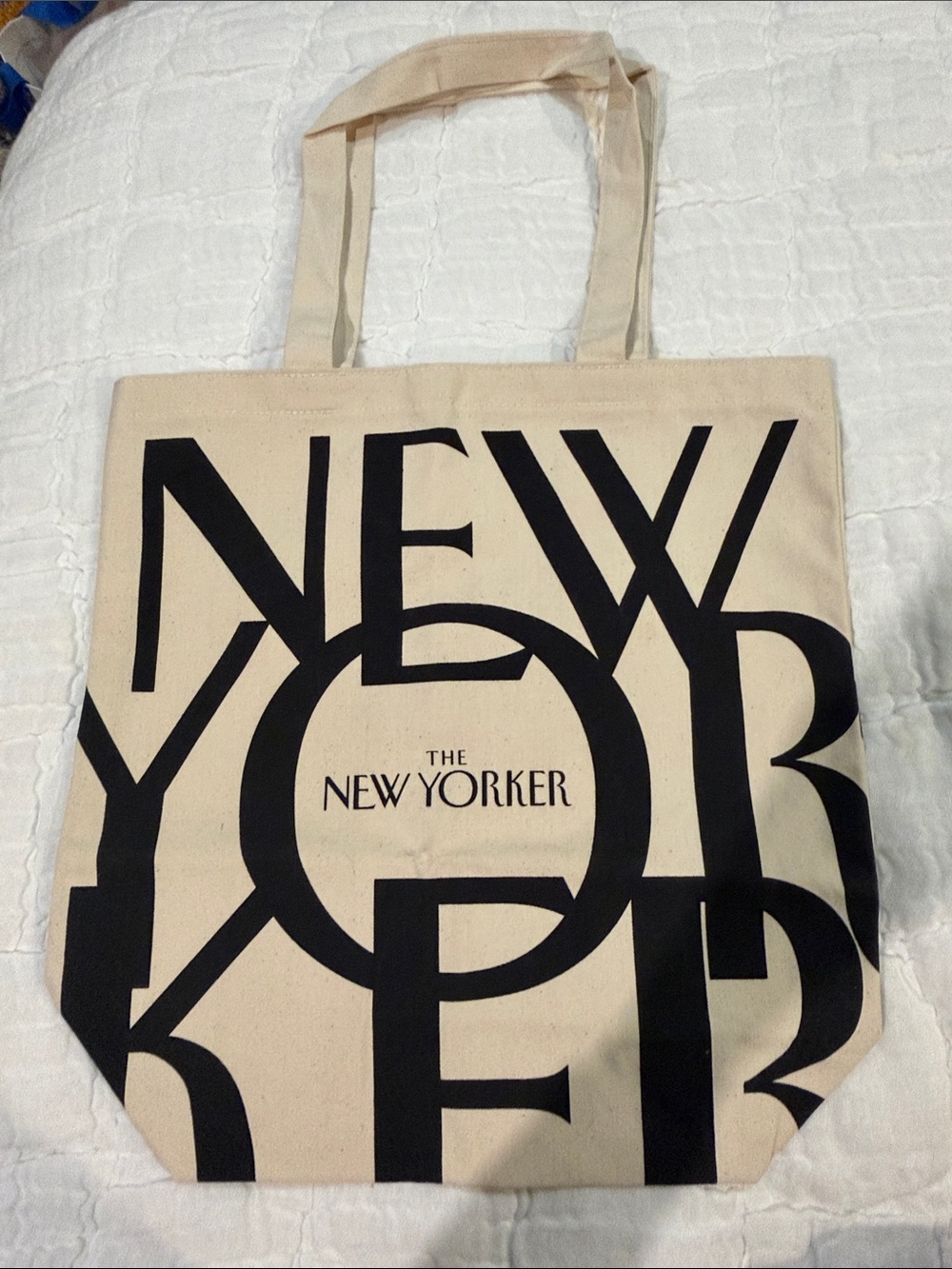 New Yorker Canvas Tote Bag in Natural/Black